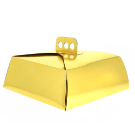 Pappkarton für viereckig Kuchen gold 24x24x10cm
