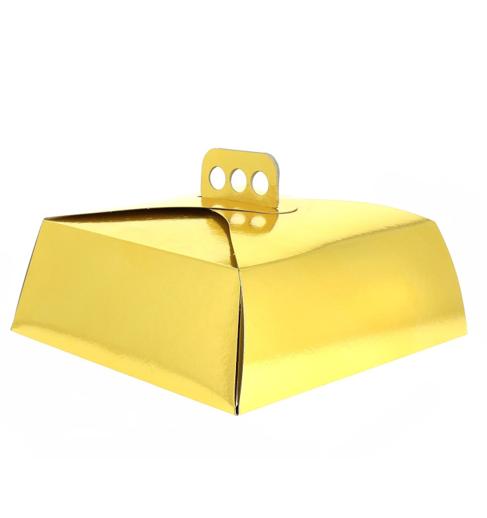 Pappkarton für viereckig Kuchen gold 27x27x10cm Pappkarton für viereckig Kuchen gold 27x27x10cm