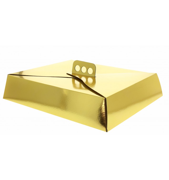 Pappkarton für viereckig Kuchen gold 32,5x39,5x8cm 