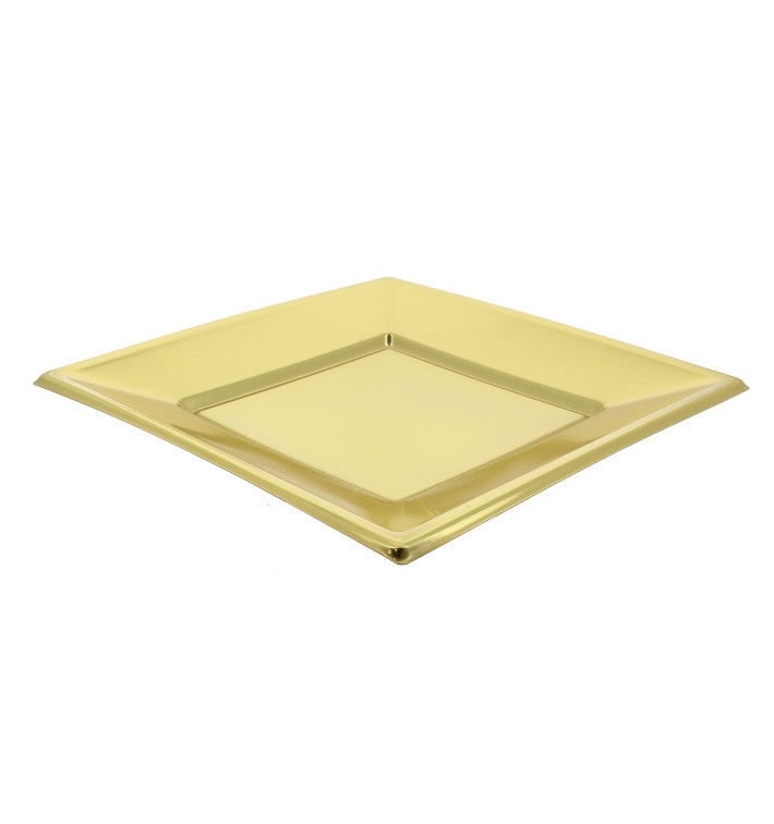 Viereckiger Plastikteller Flache Gold 230mm Viereckiger Plastikteller Flache Gold 230mm