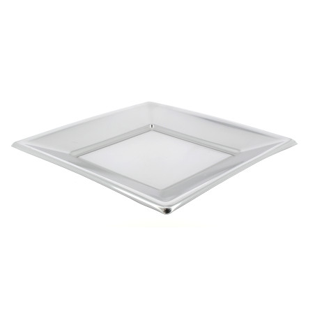 Viereckiger Plastikteller Flach Silber 230mm (180 Stück)