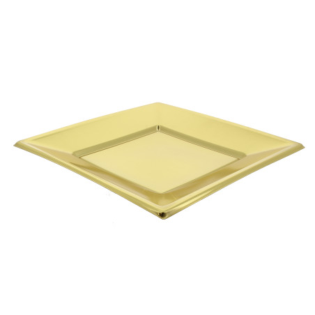 Viereckiger Plastikteller Flach Gold 180mm (5 Stück)