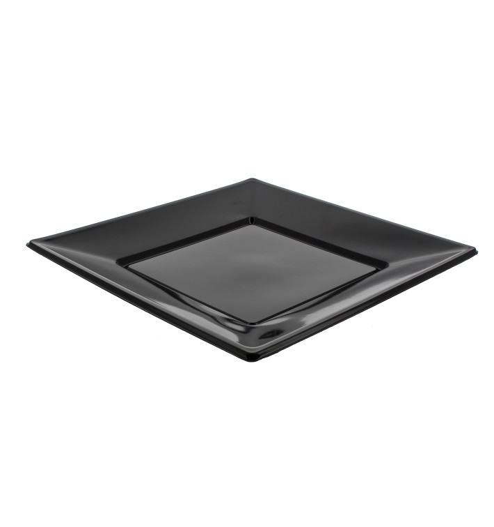Viereckiger Plastikteller Flach schwarz 230mm Viereckiger Plastikteller Flach schwarz 230mm