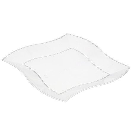 Viereckiger Plastikteller Flach Gewellt Weiß 230mm (5 Stück)