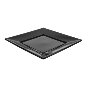 Viereckiger Plastikteller Flach schwarz 230mm (300 Stück)