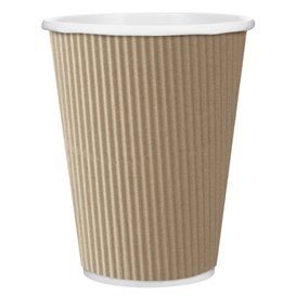 Kaffeebecher aus geriffeltem Karton aus Kraftpapier 12 Oz / 300ml Ø8,7cm 