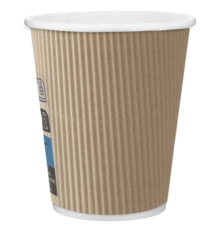 Kaffeebecher aus geriffeltem Karton aus Kraftpapier 8 Oz / 250ml Ø7,8cm (25 Stück)