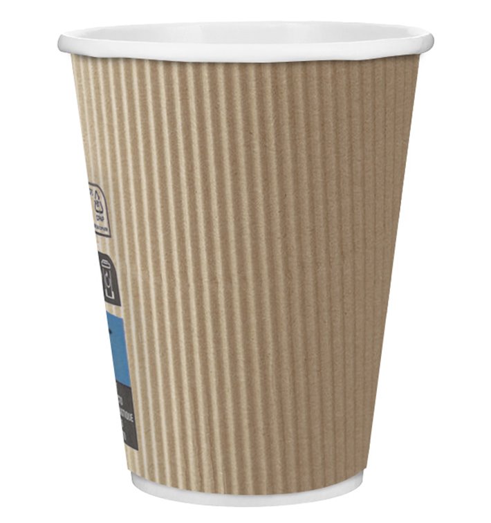 Kaffeebecher aus geriffeltem Karton aus Kraftpapier 12 Oz / 300ml Ø8,7cm (25 Stück)