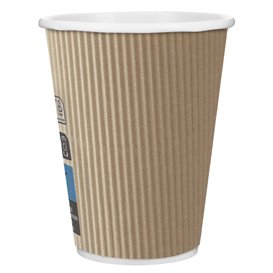 Kaffeebecher aus geriffeltem Karton aus Kraftpapier 12 Oz / 300ml Ø8,7cm (1.000 Stück)