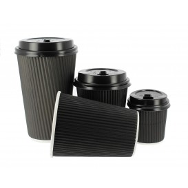 Kaffeebecher aus geriffeltem Karton aus Kraftpapier Schwarz 12 Oz/300ml Ø8,7cm (25 Stück)