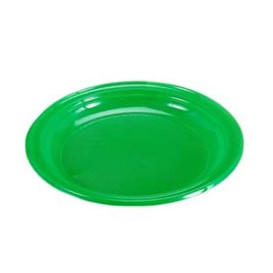 Plato Llano de Plastico PS Verde 205mm (Bolsa 10 Uds)