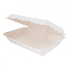 Verpackung Zuckerrohr-Fasern mit Deckel Scharnieren 335x230x75mm (50 Einh.)