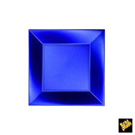 Plastikteller Flach Quadratisch Blau 180mm (25 Stück)