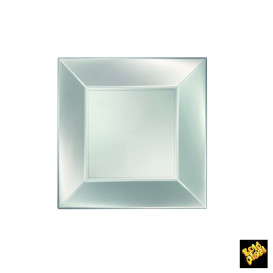 Plastikteller Flach Quadratisch Silber 180mm (25 Stück)