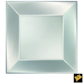 Plastikteller Flach Quadratisch Silber 290mm (12 Stück)