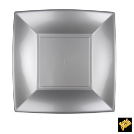 Plastikteller Flach Quadratisch Silber 230mm(25 Stück)