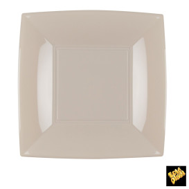 Plastikteller Flach Quadratisch Beige 180mm (150 Stück)