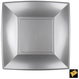 Plastikteller Flach Quadratisch Silber 290mm (72 Stück)