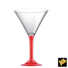 Martinigläser aus Plastik mit Rot Transp. Fuß 185ml (20 Stück)