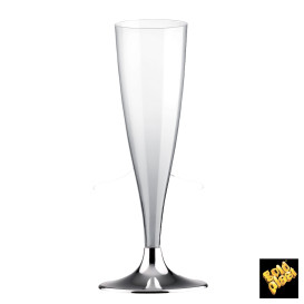 Sektflöte Plastik mit Silber Chrom Fuß 140ml (200 Stück)