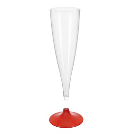 Sektflöte Plastik mit Rot Fuß 140ml (200 Stück)