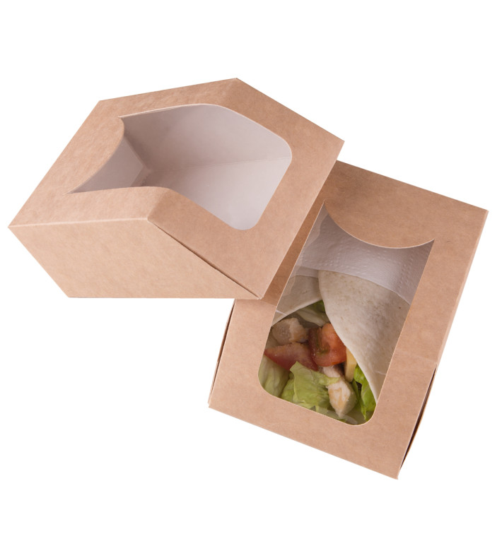 SnackBox mit Fenster Kraft Braun 90x51x120mm (500 Stück) SnackBox mit Fenster Kraft Braun 90x51x120mm (500 Stück)