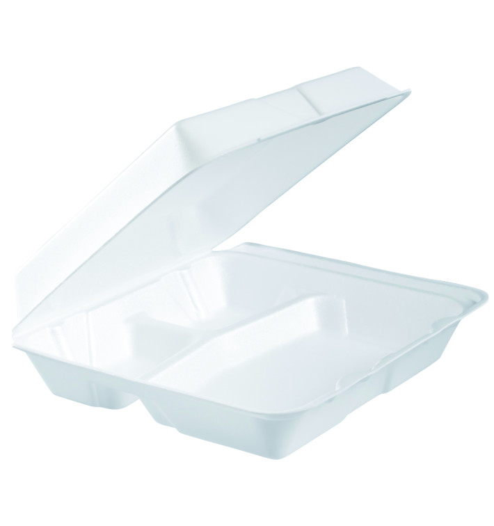 Verpackung EPS Große 3-Geteilt Deckel Abnehmbar Weiß 240x235mm (200 Stück)