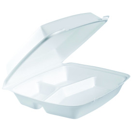 Verpackung EPS ExtraGroße 3-Geteilt Deckel Abnehmbar Weiß 240x235mm (100 Stück)