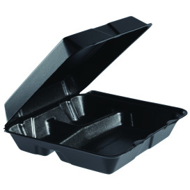 Verpackung EPS Große 3-Geteilt Deckel Abnehmbar Schwarz 240x235mm (100 Stück)