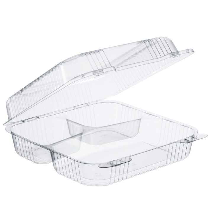 Plastikbehälter PS 3-Geteilt "StayLock" Klappdeckel Transp. 1120ml (100 Stück)