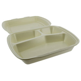 Verpackung Menübox Styropor 3-geteilt Champagner 240x210x70mm (250 Stück)