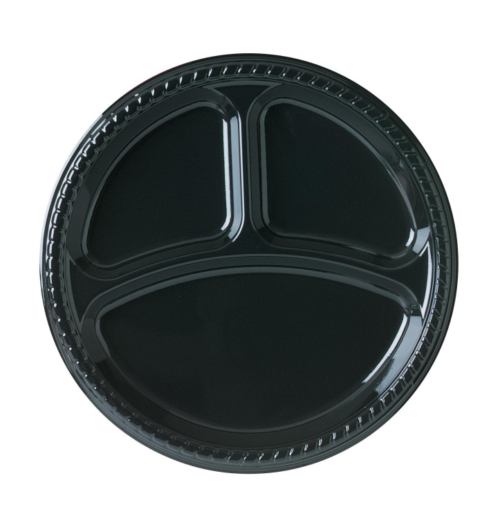 Plastikteller Party PS Flach Schwarz 3-Geteilt Ø260mm (25 Stück) Plastikteller Party PS Flach Schwarz 3-Geteilt Ø260mm (25 Stück)