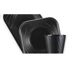 Plastikteller PP "X-Table" Platz flach Schwarz 180mm (8 Stück)
