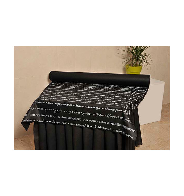 Tischläufer Novotex Schwarz mit "Guten Appetit" 1,2x48m 50g (1 Stück) Tischläufer Novotex Schwarz mit "Guten Appetit" 1,2x48m 50g (1 Stück)