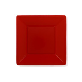 Viereckiger Plastikteller Flach Rot 230mm (25 Stück)