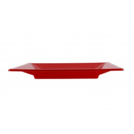 Viereckiger Plastikteller Flach Rot 230mm (25 Stück)