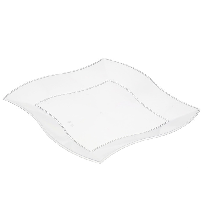 Plato de Plastico Llano Cuadrado Ondas Blanco 230 mm (5 uds) Plato de Plastico Llano Cuadrado Ondas Blanco 230 mm (5 uds)