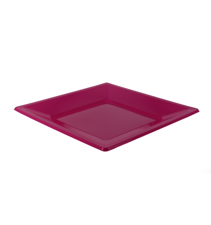 Viereckiger Plastikteller Flach Pink 170mm (750 Stück)