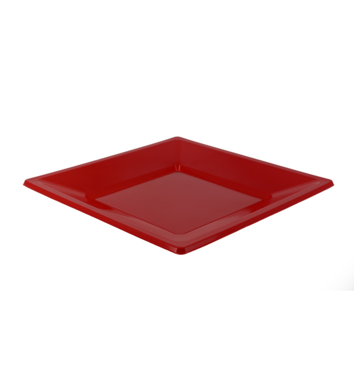 Viereckiger Plastikteller Flach Rot 170mm (750 Stück) Viereckiger Plastikteller Flach Rot 170mm (750 Stück)