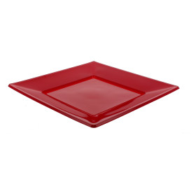 Plato de Plastico Llano Cuadrado Burdeos 170mm (25 Uds)