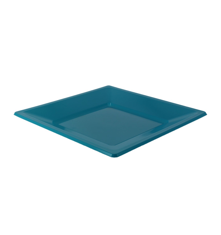 Plato de Plastico Llano Cuadrado Turquesa 230mm (25 Uds) Plato de Plastico Llano Cuadrado Turquesa 230mm (25 Uds)