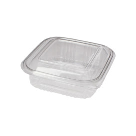 Transparente Dose mit Klappdeckel Viereckiger PET 370ml (900 Stück)