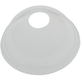 Domdeckel mit Loch für Becher PET Solo Ultra Clear 16Oz Ø9,86 y 24Oz (100 Stück)