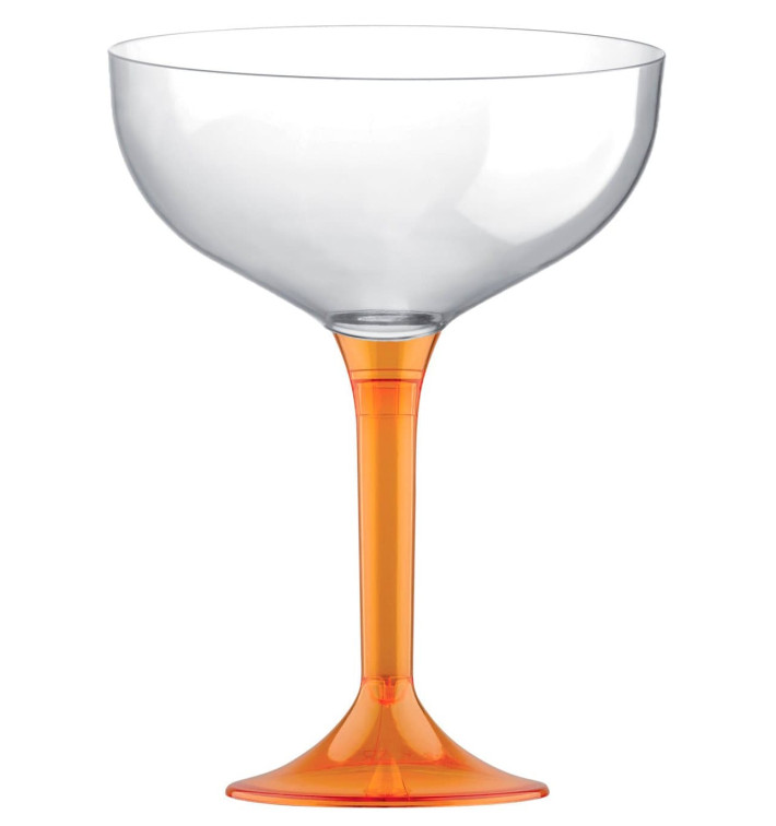 Sektflöte Plastik mit Orange Transp. Fuß 200ml (200 Stück) Sektflöte Plastik mit Orange Transp. Fuß 200ml (200 Stück)