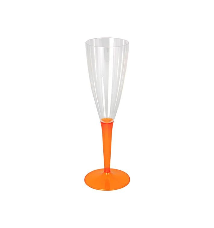 Sektflöte Plastik mit orangenem Fuß 100ml (72 Stück) Sektflöte Plastik mit orangenem Fuß 100ml (72 Stück)