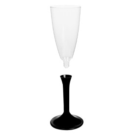 Sektflöte Plastik mit Schwarz Fuß 120ml (200 Stück)