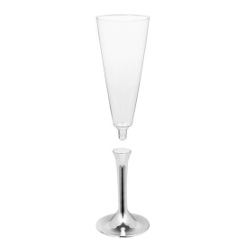 Sektflöte Plastik mit Silber Chrom Fuß 160ml (20 Stück)