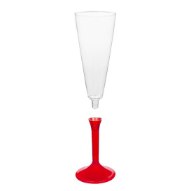 Sektflöte Plastik mit Rot Transp. Fuß 160ml (200 Stück)