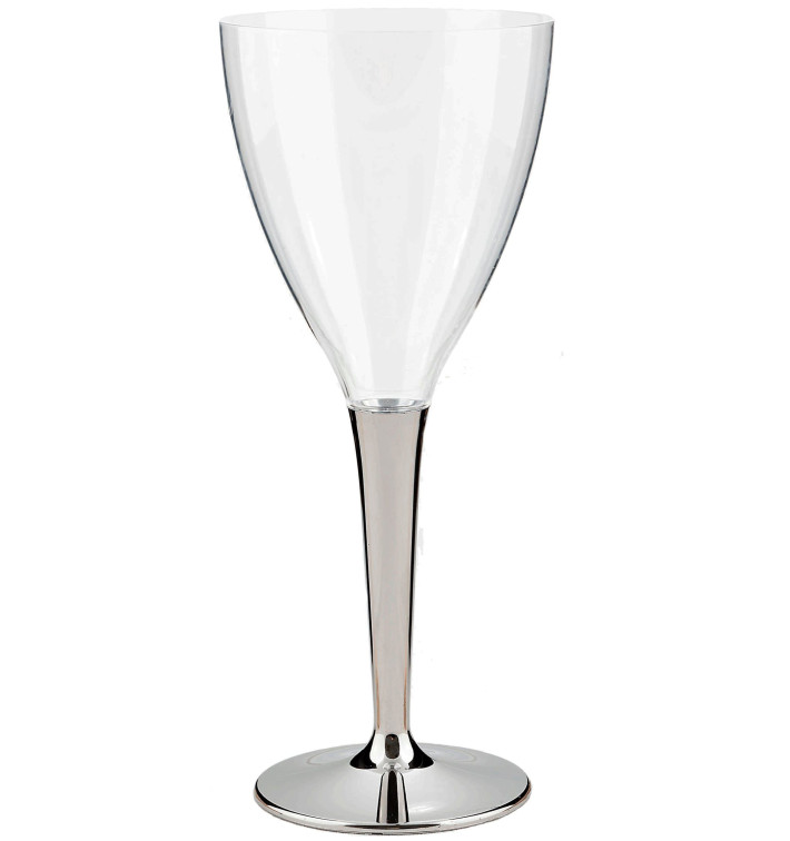 Weinglas Plastik mit silbernem Fuß 130ml (10 Stück) Weinglas Plastik mit silbernem Fuß 130ml (10 Stück)
