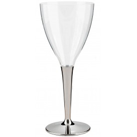Weinglas Plastik mit silbernem Fuß 130ml (100 Stück)